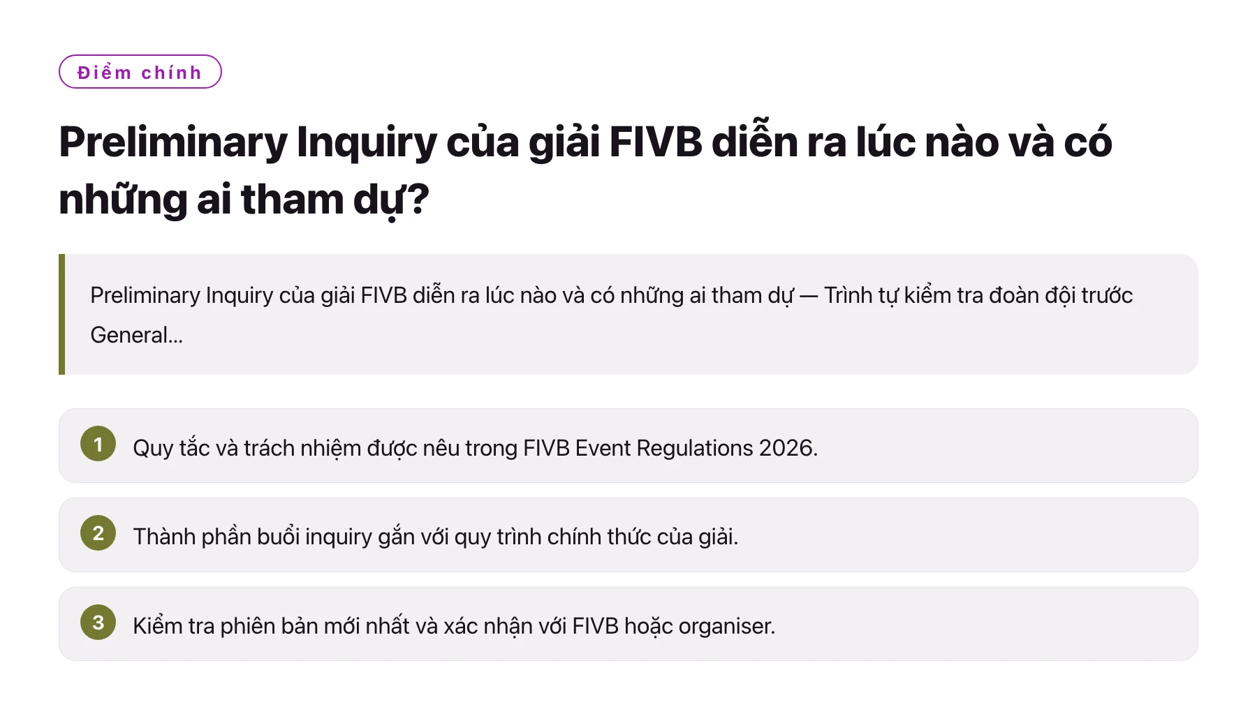 Preliminary Inquiry của giải FIVB diễn ra lúc nào và có những ai tham dự?——全文要点速览